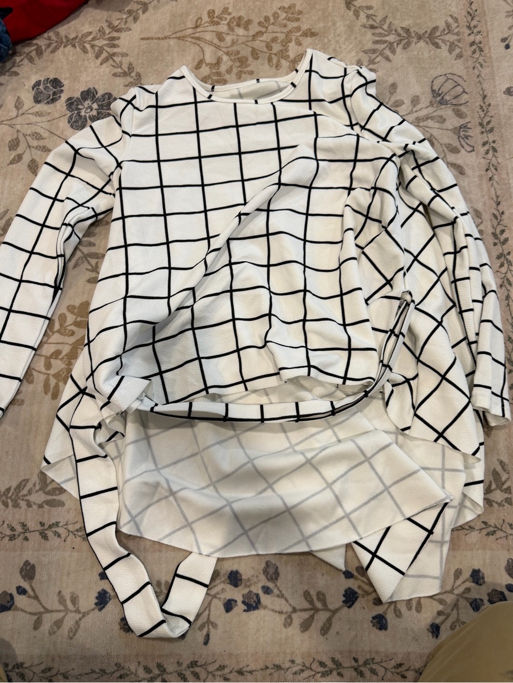Kids White Grid-Pattern Long Sleeve Top